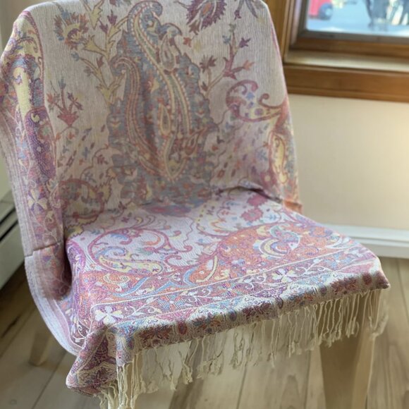 Pastel Pashmina Scarf, Ivory Shawl wrap Scarf Stole, Holiday Gift, Cozy warm - Picture 4 of 5